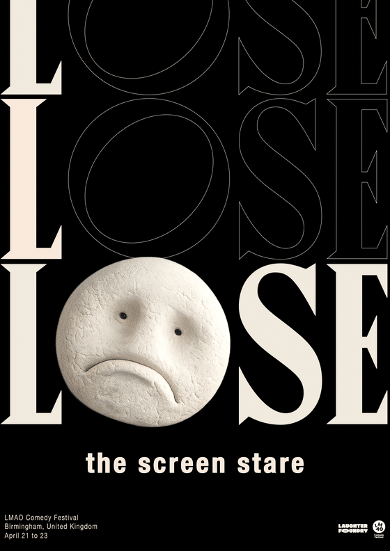 LMAO Comedy Festival poster — clay-face dissolve animation